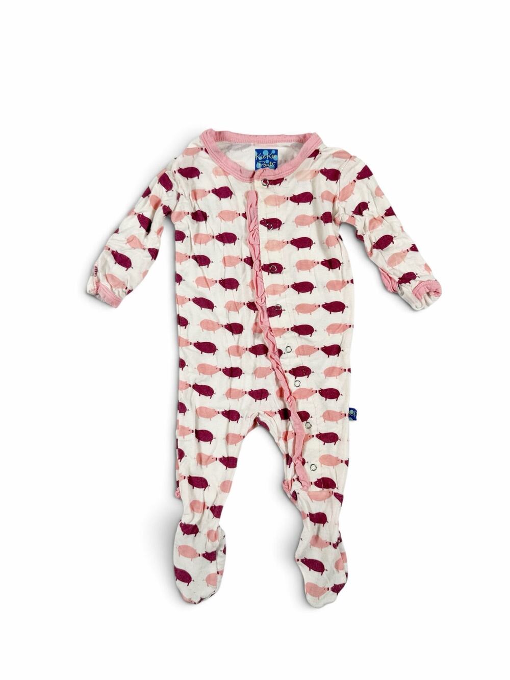 Kickee Pants Natural Pigs Ruffle Footie Bamboo Pajamas 0-3 Months